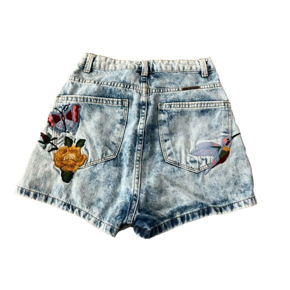 Youcom Hot Pants Shorts Sz 2 Embroidered Roses Butterfly - Picture 2 of 7